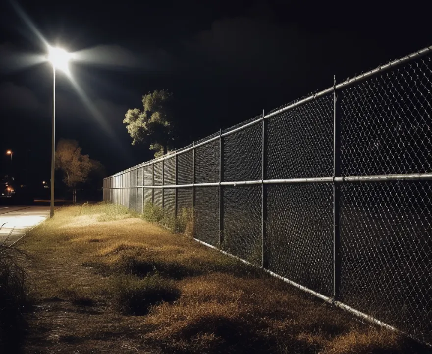 Security commercial fence for a property in Bundaberg taken at night